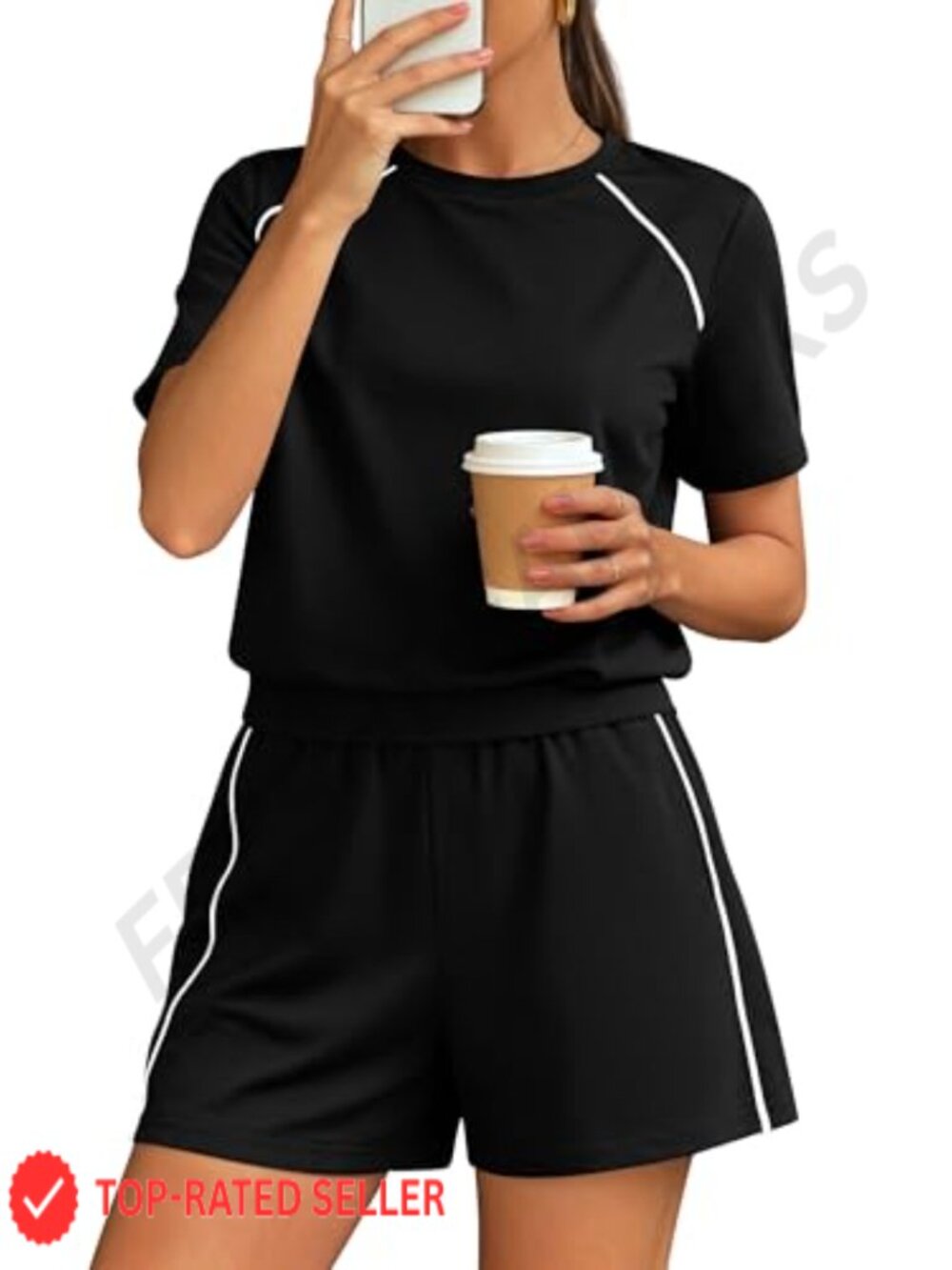 Women's 2 Piece Short Set Lounge Outfit Short Sleeve Crewneck Top Wide Leg